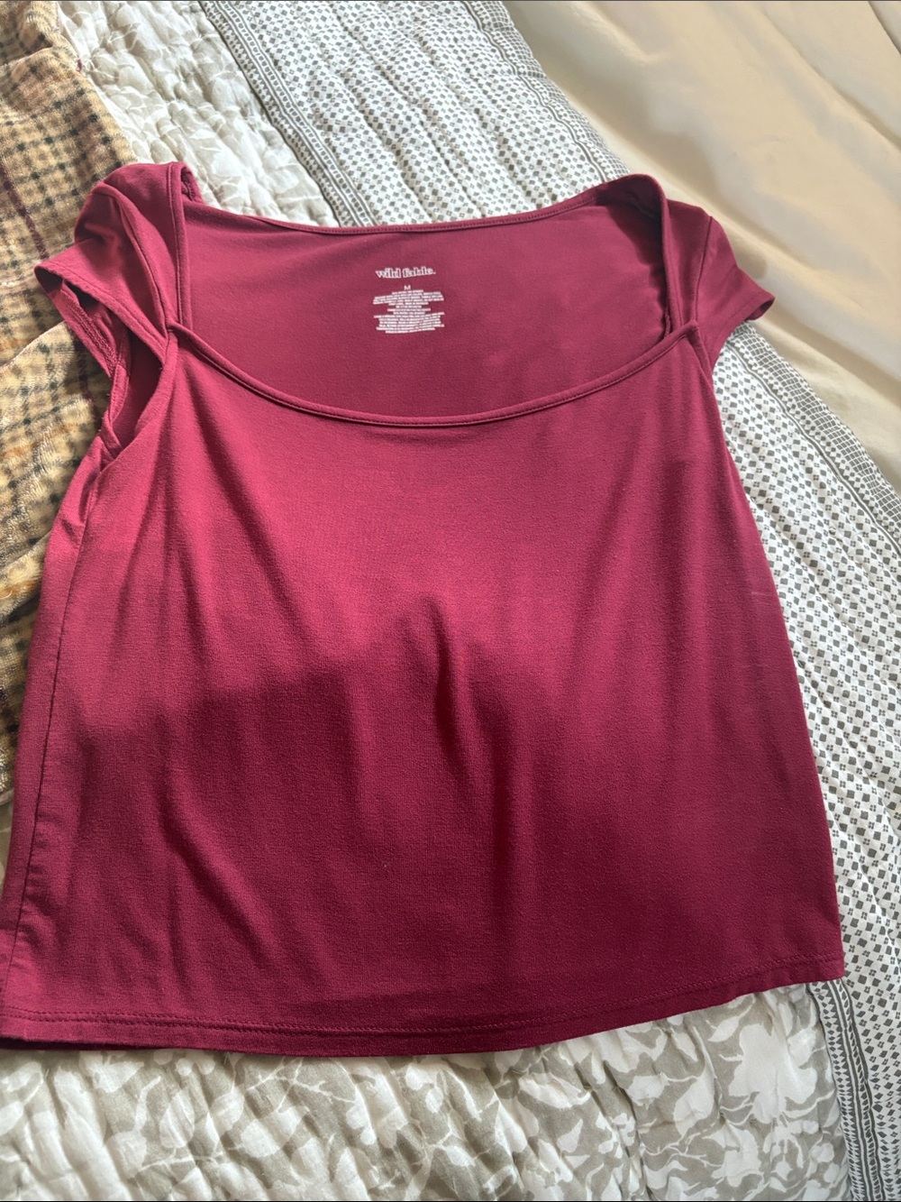 Wine Scoop Neck Cap Sleeve Top